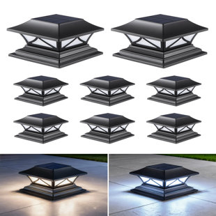 Lampadaire solaire (ensemble de 8) avec 2 modes de couleur, lumières de terrasse et de clôture imperméables pour poteaux en vinyle ou en bois 4 x 4, 5 x 5, 6 x 6