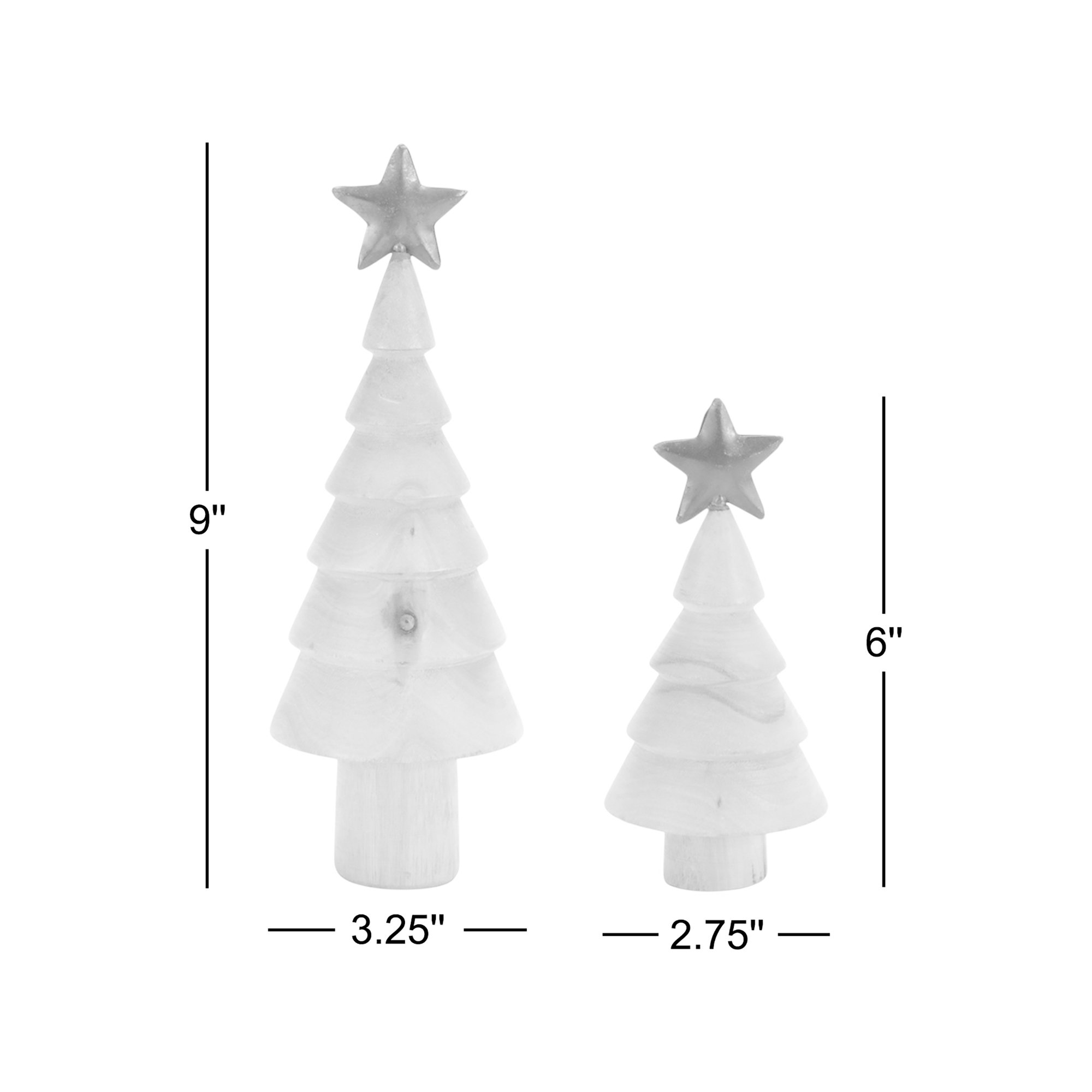 Natural Wood Tree with Metal Star (Set of 2)