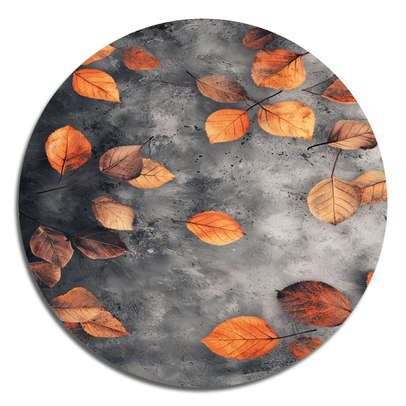 Orange Autumn Leaves I - Traditional Orange Metal Art Print, Leaves Round Metal Wall Art, 36" H x 36" W