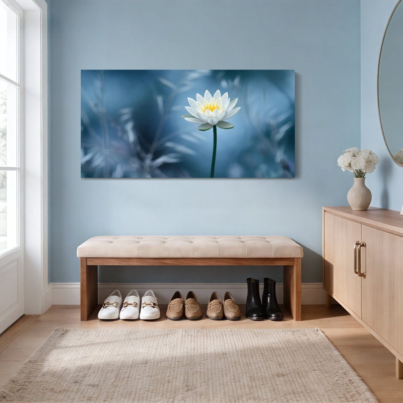Ensemble de 1 tableau sur toile tendue représentant un nénuphar blanc (photographie de la nature), H 16 po x l 32 po