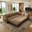 Canapé-lit modulaire réversible moderne en L à 6 places avec couchette coulissante, port USB avec poches de rangement-129990777
