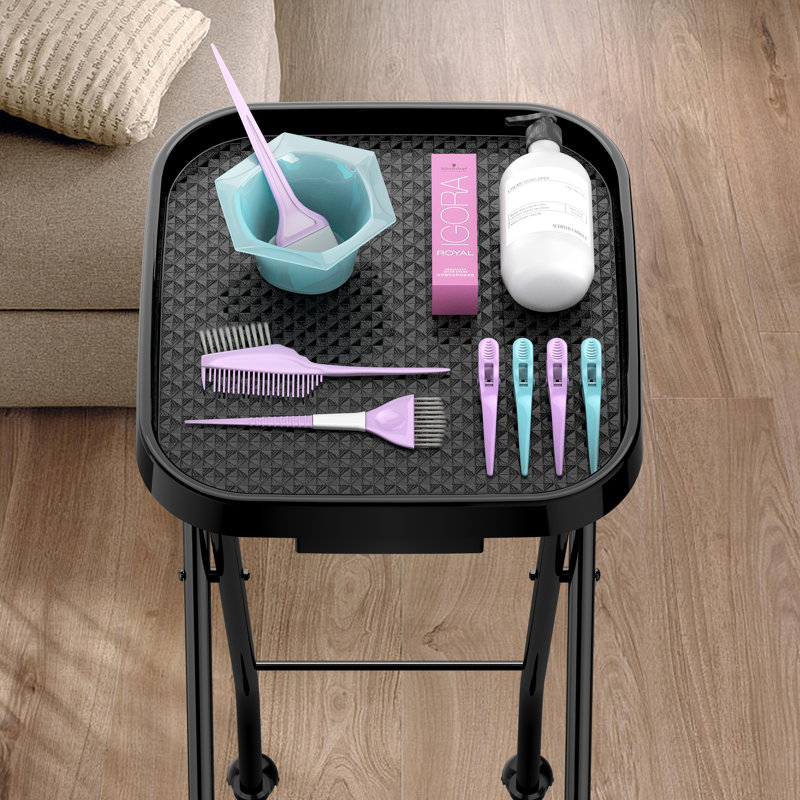 Caniff Foldable Utility Cart Rolling Workstation Cart Beauty trolley with Wheels Fully Assembled, Black