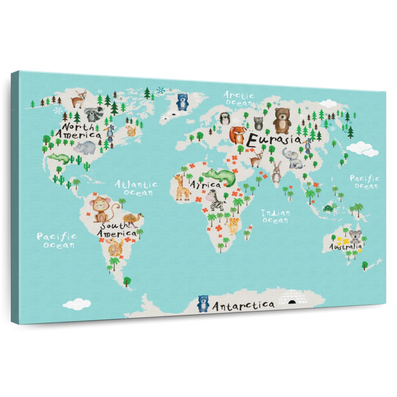 Carte du monde des animaux drôles d'Aliaz, H 8 po x l 12 po