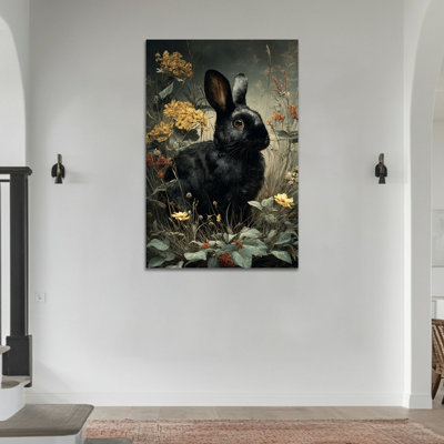 Art mural rétro sur toile de lapin Timuba - Élégante décoration murale de lapin pour le salon, œuvre de printemps lapin serein pour décor de chambre de bébé, reproduction sur toile tendue avec cadre en pin, 24 po x 32 po