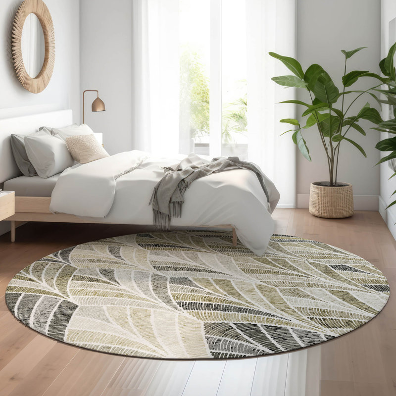 Premium Machine Washable Prisco Taupe Rug, Round 8'
