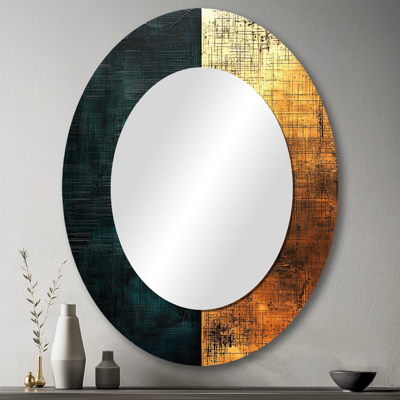 Geometric Art Decor Essential Forms VIII - Gold Modern Oval Wall Mirror, 43" x 33"