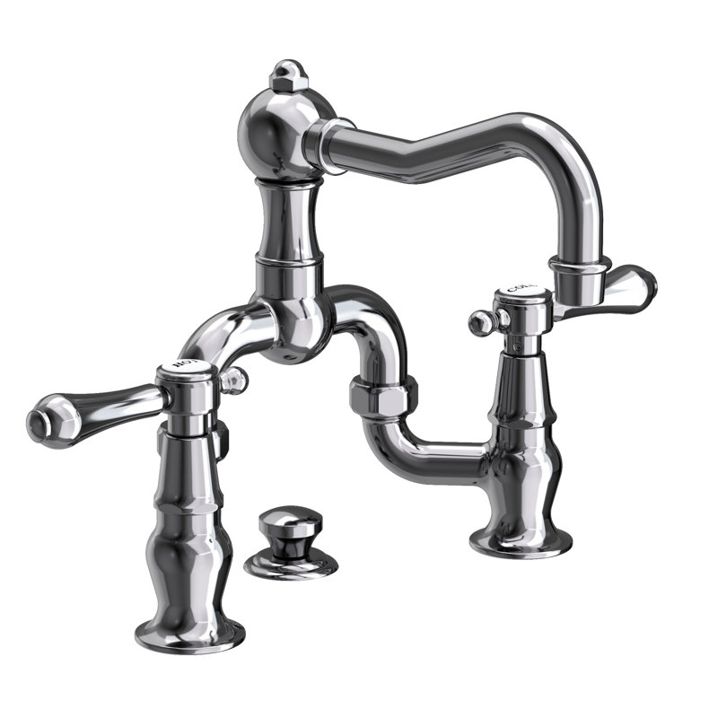 Chesterfield Bathroom Bridge Faucet with Drain Assembly, Midnight Chrome, Bridge