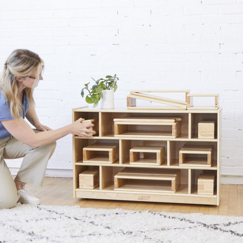 ECR4Kids Mobile Block Storage Cart, Medium, Classroom Furniture, Natural