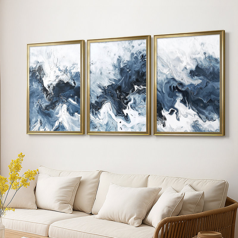 NAUTICAL Series CCxxxi - Toile tendue avec châssis sur mesure - 3 pièces, H 21 po x l 30 po, Doré