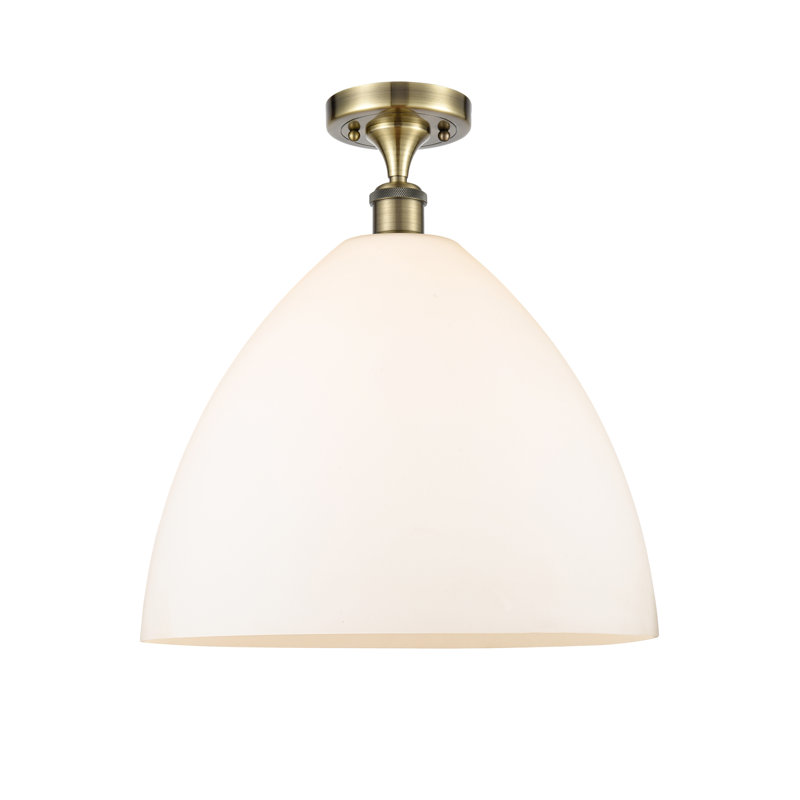 Plafonnier semi-encastré 1 lumière, Laiton antique, Blanc mat, H 18,75 po x l 16 po x P 16 po