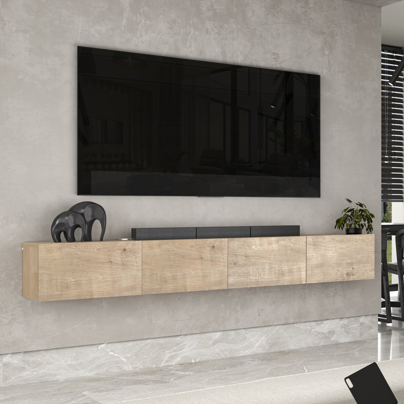Multi Design Floating Tv Stand, Natural Wood