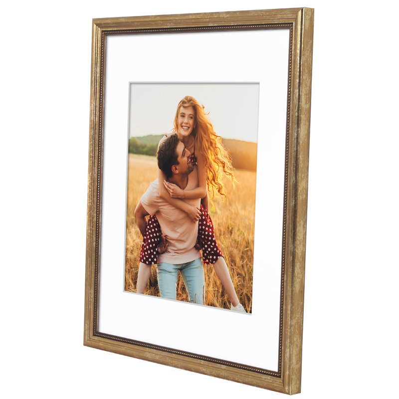 Cadre photo rétro avec passe-partout et passe-partout en plexiglas, Doré, L 11 po x H 14 po