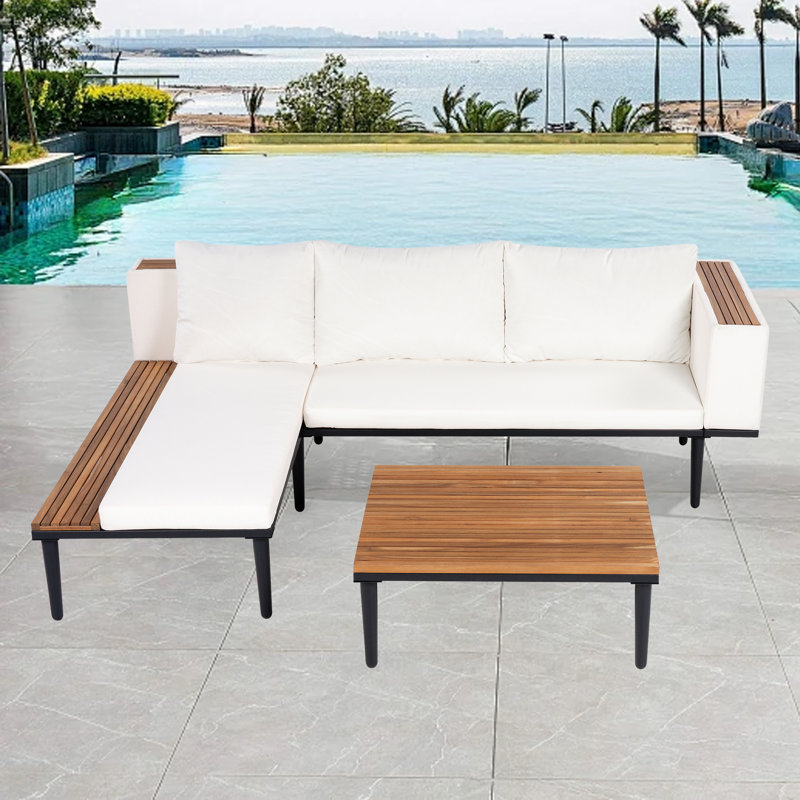 Ensemble de meubles de patio de luxe avec coussins amovibles et table basse pour la cour arrière, Beige