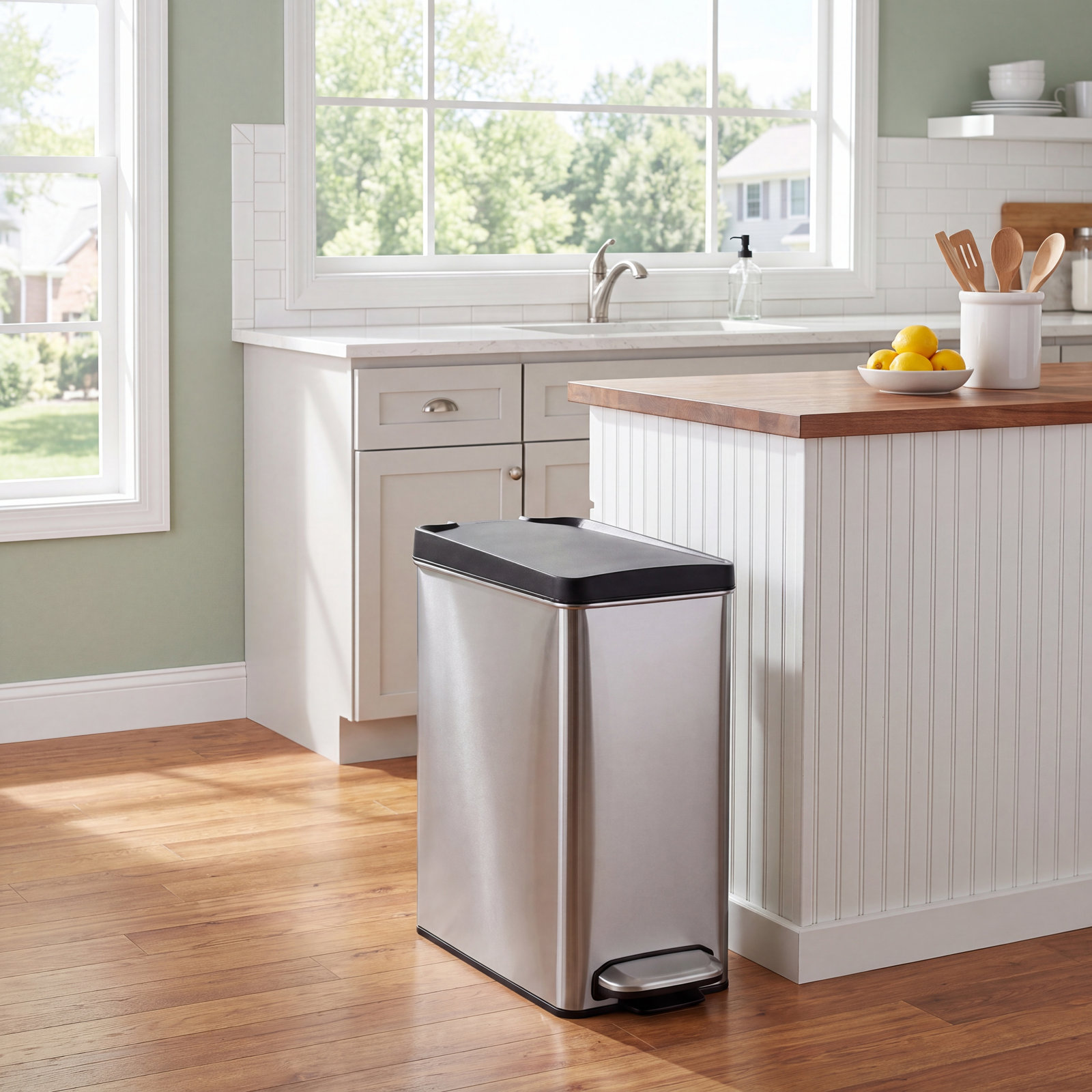 simplehuman 2.6gal Slim Profile Trash Can, Brushed/Plastic Lid