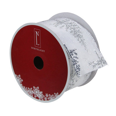 Ruban d'arbre de Noël blanc et argenté scintillant blanc 2,5 po x 16 verges