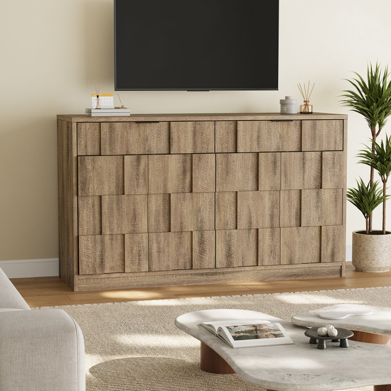 Buffet 61 "avec portes et tiroirs, grande crédence de rangement pour la cuisine, le salon, le vestibule, Gris délavé