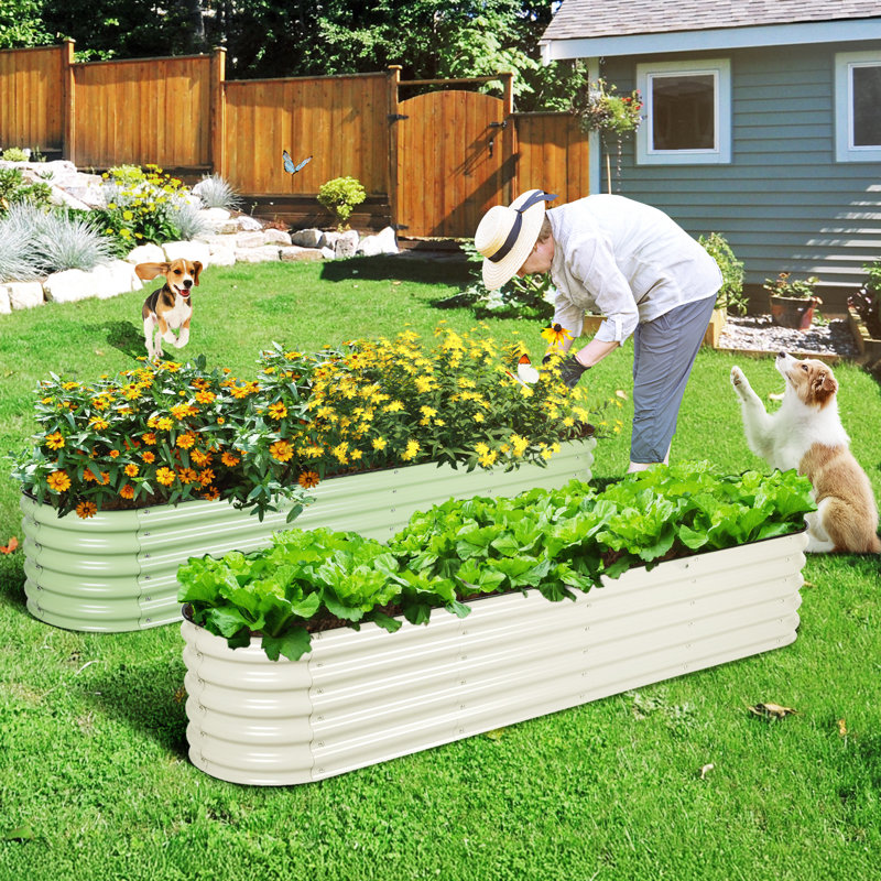 Anesa Modular Metal Raised Garden Bed, Beige, 17" H x 89" W x 17.7" D