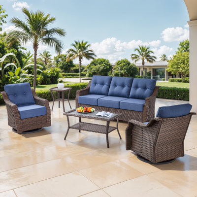 5-Piece Wicker Patio Furniture Set, 6-Inch  Thick Cushioned 360° Swivel Glider Chairs & Sofa