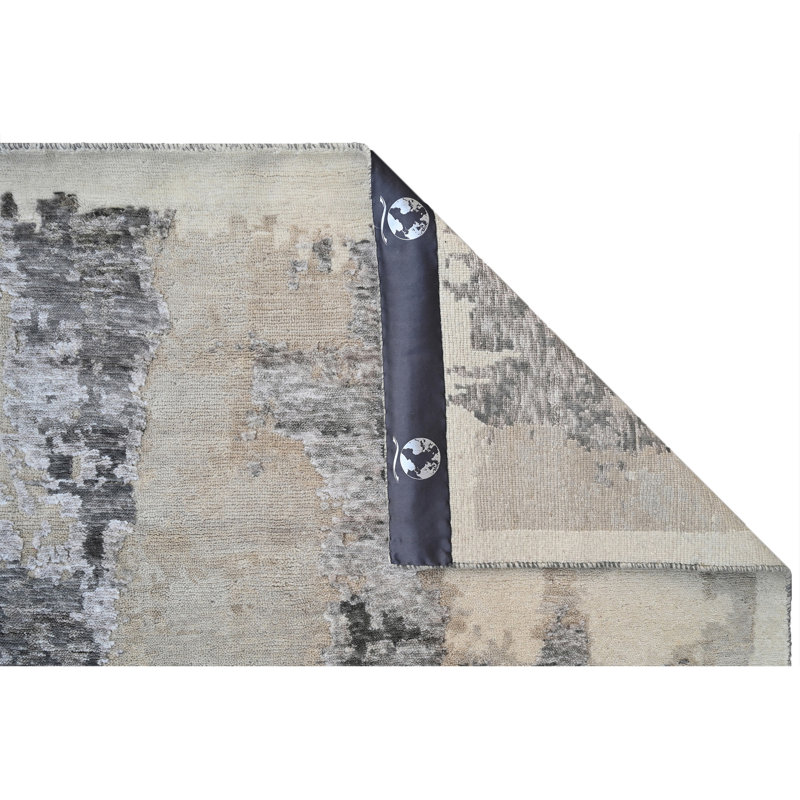 Abstract Area Rug in Silver/Gray/Ivory, Rectangle 8' x 10'