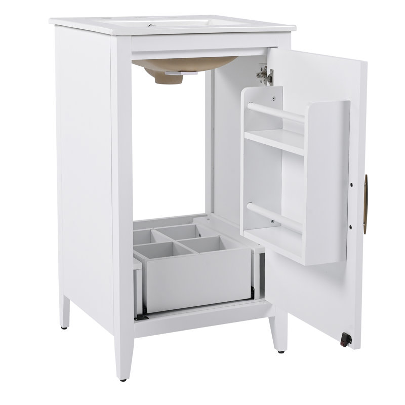 20.3'' Single Bathroom Vanity With Ceramic Top, White