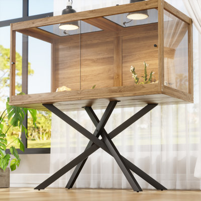 Réservoir de dragon barbu 120 gallons avec support, porte avant coulissante en verre trempé avec dessus en filet pour les serpents / lézards / geckos / tortues (ampoules et abat-jour non inclus)