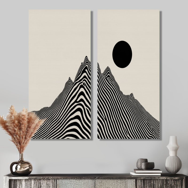 «Abstract Mountain Waves Vortex - Waves Large», impression sur toile moderne noire 2 pièces, H 20 po x l 24 po, Toile tendue