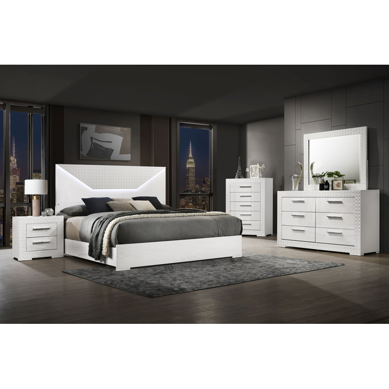 Ensemble de chambre à coucher 5 pièces Ives, Blanc, Roi