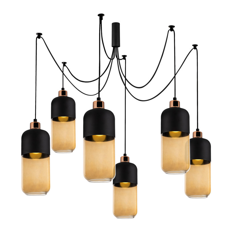 Luminaire suspendu cylindrique à 6 lumières Jak, Noir