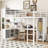 Loft platform bed for small dorms and bedrooms, full size storage-focused metal and MDF construction, clean white finish with integrated wardrobe and desk-1775898741-1775898740