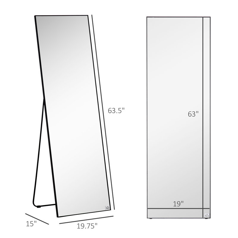 Miroir autoportant de 20,28 po x 63,5 po pleine longueur, noir et solide