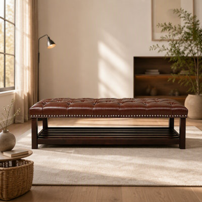 Wooden Base Upholstered Bench for Bedroom and Entryway