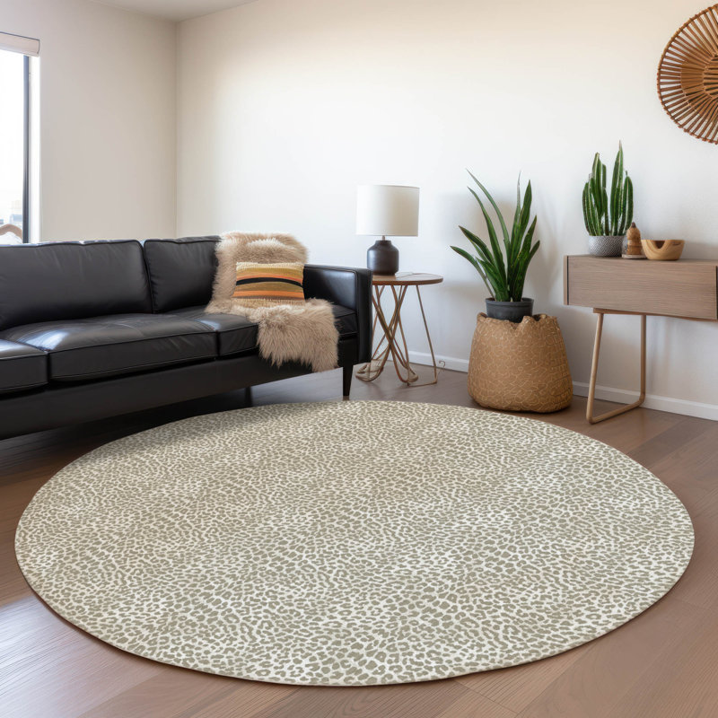 Premium Machine Washable Kishonna AMF43 Taupe Rug, Round 8'