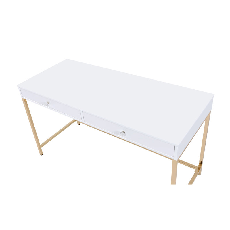 Bureau blanc élégant avec tiroirs de rangement et cadre en métal doré - cadre de travail ultrabrillant 2 doré