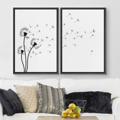 Black And White Dandelion Minimalist Botanical Decor Wall Art Framed 2 Piece Canvas Print -  wall26, FCV-B143-2112-SLM31-B.BK-16x24x2