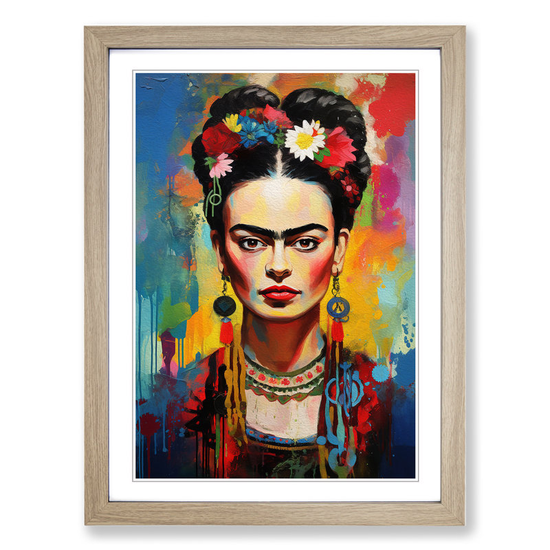 Frida Kahlo Abstract - Framed Print, 34cm H x 25cm W, Oak Framed
