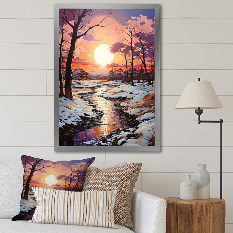 Sky Symphony In Winter II - paysage et nature, art mural sur toile, H 32 po x l 16 po x P 1 po, Cadre photo argenté