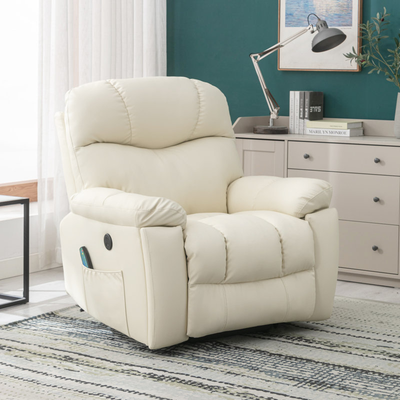 Fauteuil surdimensionné électrique de 39,76 po avec fauteuil inclinable électrique chauffant, Similicuir beige