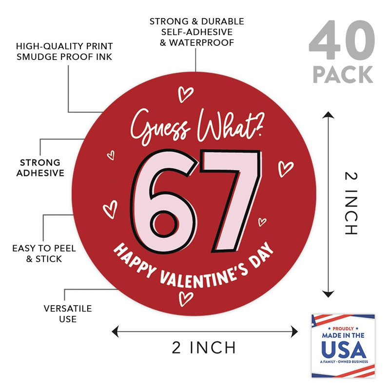 Koyal Wholesale 40Pk 67 Valentine 2In Autocollants Devinez quoi 67 étiquettes amusantes