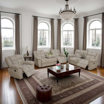  Haven Beige Corduroy 3-Piece Living Room Warm Sofa set