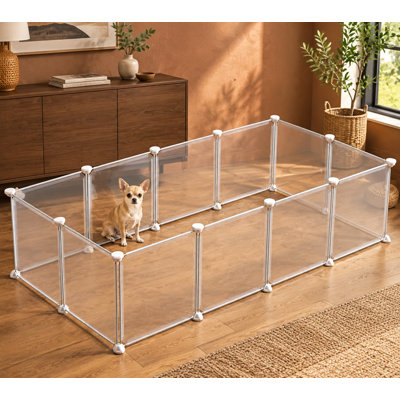 Enclos intérieur en plastique transparent blanc pour petits animaux, notamment cobayes, chiens, chiots, lapins et lapereaux ; format parc/clôture transparent, 12 x 12 pouces, 12 panneaux.