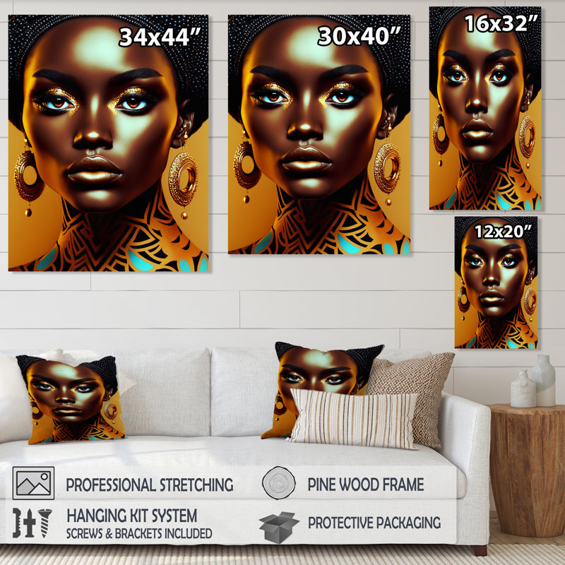 «Classy Portrait of Elegant African Lady V», reproduction sur toile, H 40 po x l 30 po x P 1,5 po, Toile tendue