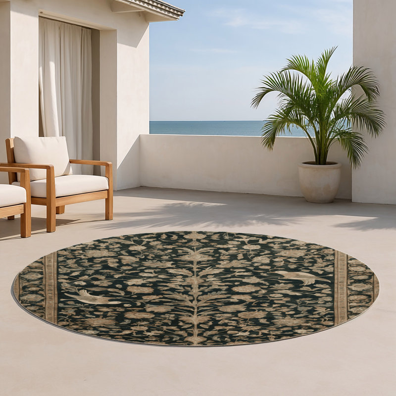 Tapis d'intérieur et d'extérieur brun Persian, Rond 5 pi