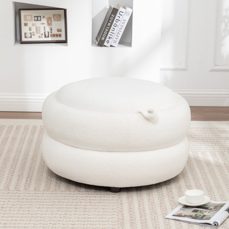 Round Coffee Table With Storage, White Teddy