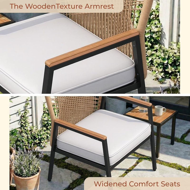 Patio Dining Set with, Beige Cushion/Natural Tone Frame