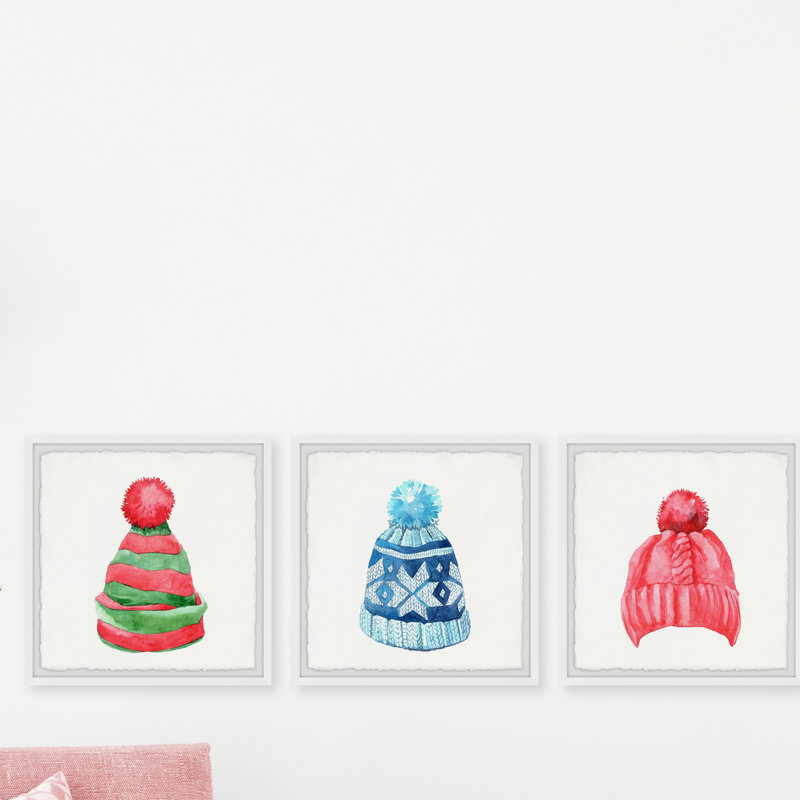 Chaney Chaney Winter Hats - 3 Piece Single Picture Frame Painting, 30cm H x 91cm W x 3.81cm D