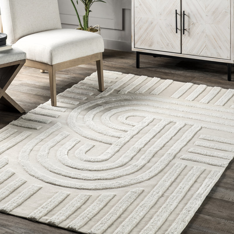 Handmade Ivory Wool Blend Tufted Rectangular Rug 8' x 10'