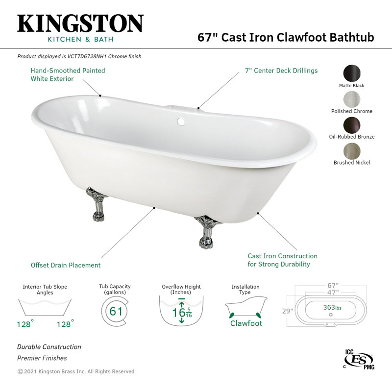 White Cast Iron Double Slipper Clawfoot Tub with Polished Chrome Feet