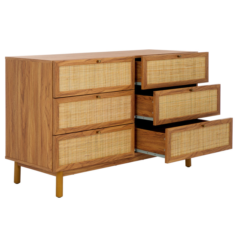 Andreq 46.93'' W 6-Drawer Double Dresser, Oak