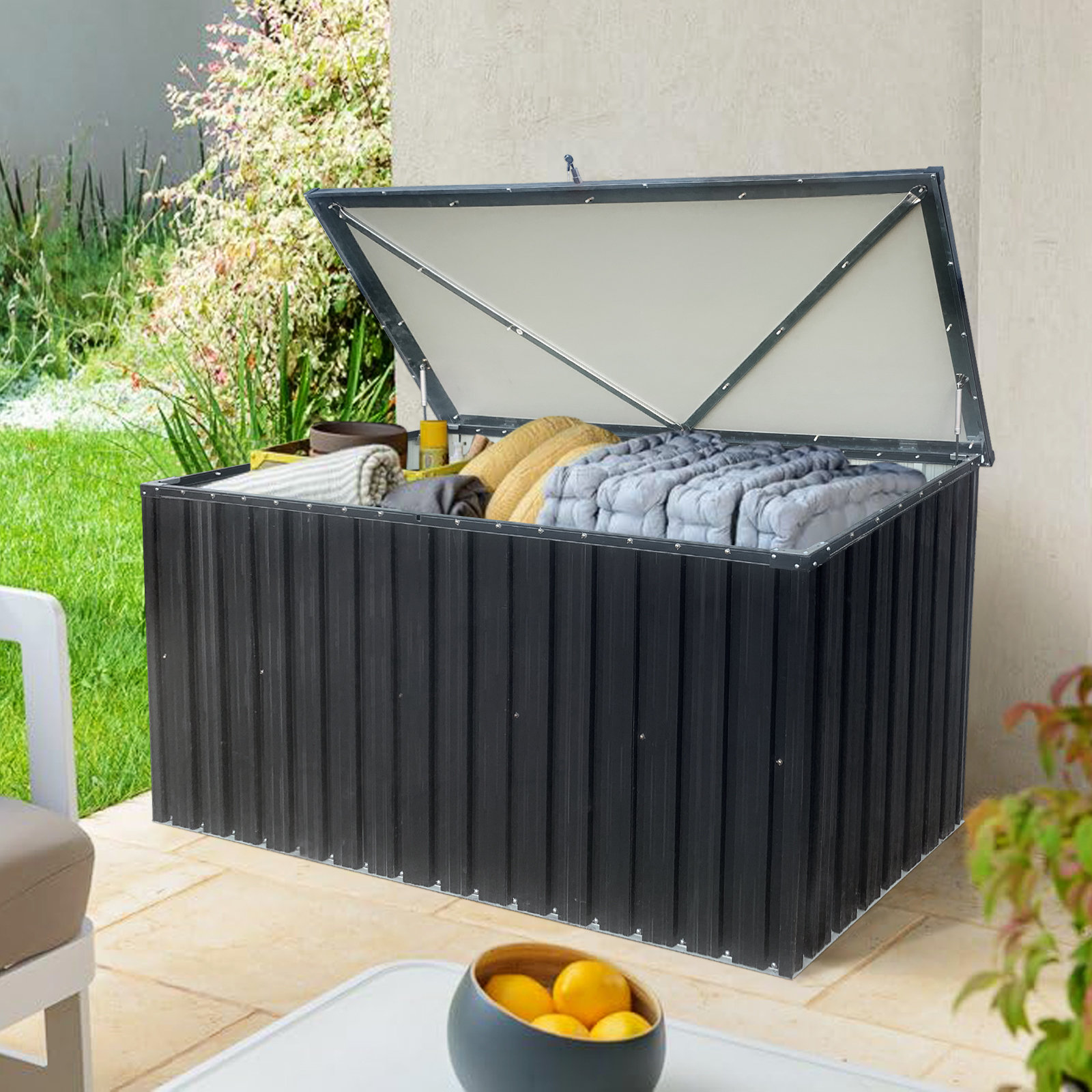 Primestok 400 Gallons Water Resistant Metal Lockable Deck Box in Black &  Reviews