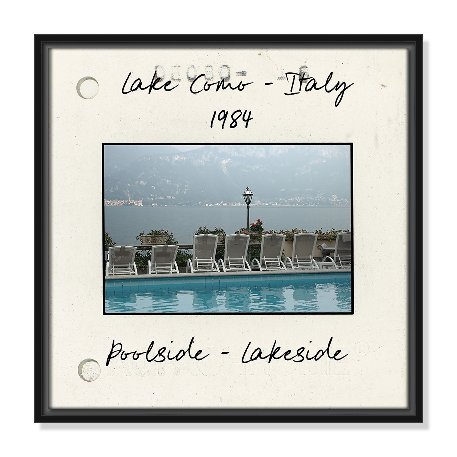 Lake Como, Italy - Poolside Lakeside Print by Danita Delmont, 17.5" H x 17.5" W x 2" D, Black Floater Framed Canvas